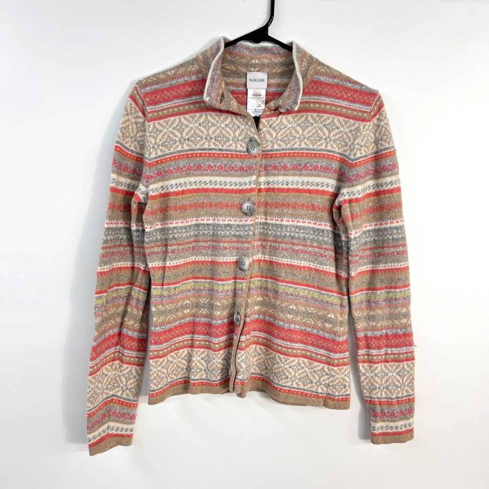 Fair Isle Cashmere Blend Wool Cardigan 6/8 S Nordic Cottagecore Heritage Knit
